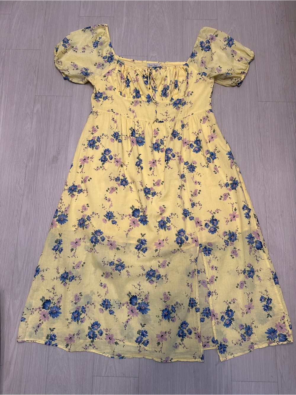 Charlie Paige XL Coquette Garden Party Romantic Yellow Floral Cotton Maxi Dress